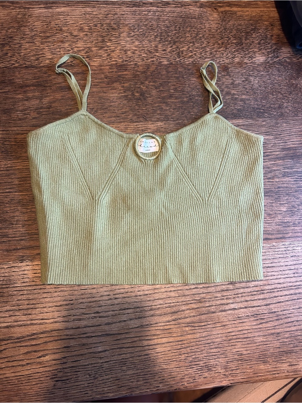 American Threads Olive Ribbed Cropped Cami